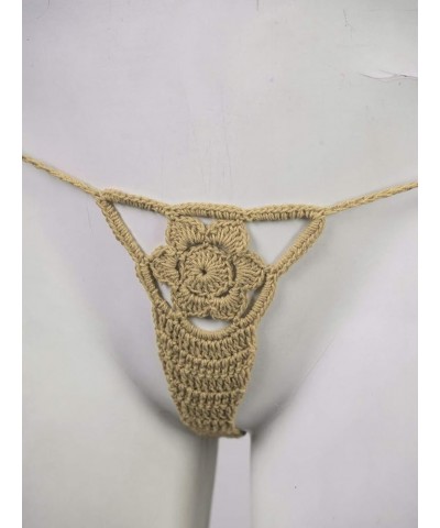 Women Floral Handmade Crochet Lingerie Suit Hollow Out Bikini Set Two-Piece Micro Swimsuit Beige $9.54 Swimsuits