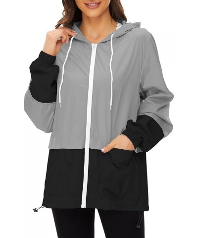 Women Rain Coats Lightweight Waterproof Outdoor Rain Jacket Hooded Packable Raincoats Grey/Black $12.60 Coats