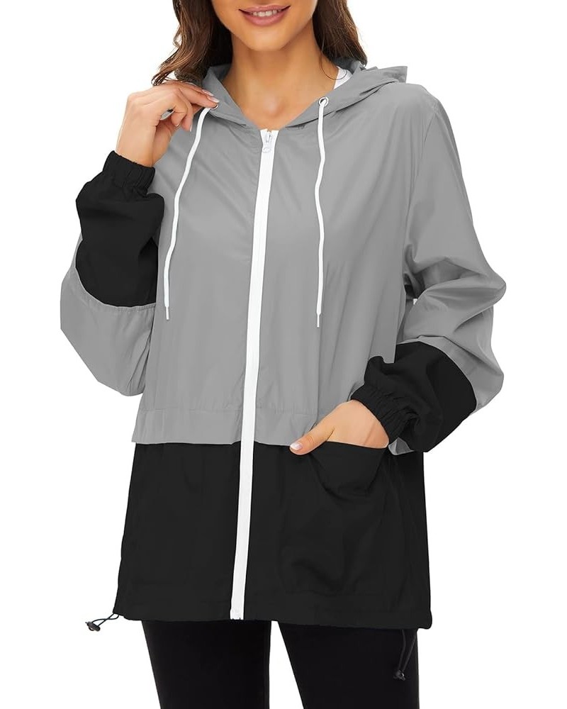 Women Rain Coats Lightweight Waterproof Outdoor Rain Jacket Hooded Packable Raincoats Grey/Black $12.60 Coats