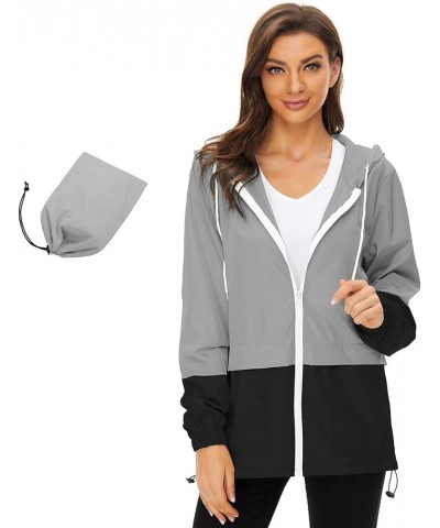 Women Rain Coats Lightweight Waterproof Outdoor Rain Jacket Hooded Packable Raincoats Grey/Black $12.60 Coats