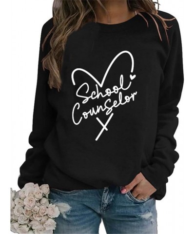 School Counselor Love Heart Graphic Sweatshirt for Women Long Sleeve Fall Shirts Funny Teacher Pullover Tops 01 Black $10.50 ...