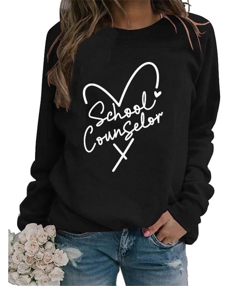 School Counselor Love Heart Graphic Sweatshirt for Women Long Sleeve Fall Shirts Funny Teacher Pullover Tops 01 Black $10.50 ...