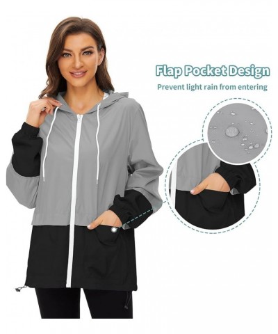 Women Rain Coats Lightweight Waterproof Outdoor Rain Jacket Hooded Packable Raincoats Grey/Black $12.60 Coats