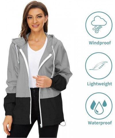 Women Rain Coats Lightweight Waterproof Outdoor Rain Jacket Hooded Packable Raincoats Grey/Black $12.60 Coats