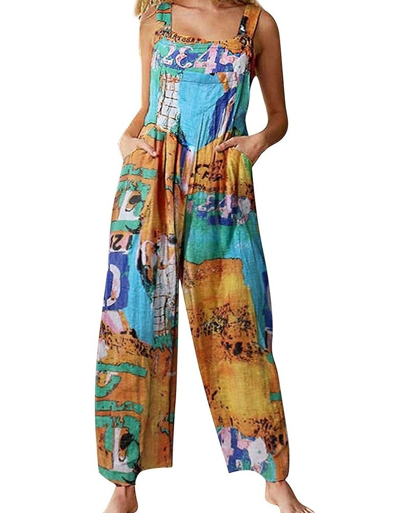 Women Summer Baggy Ethnic 90s Retro Sling Jumpsuits Sleeveless Boho Hippies Wide Leg Buttons Harem Pant Romper A Yellow $9.34...