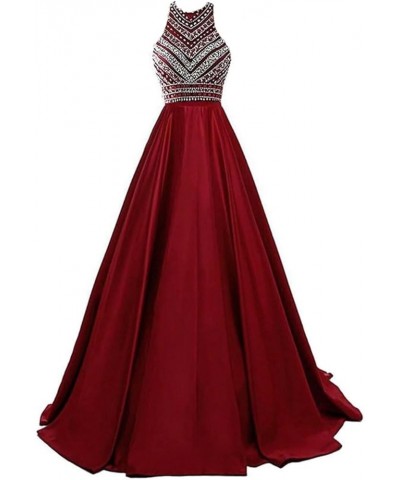 Halter Long Prom Dresses with Pockets Evening Formal Dresses for Women Burgundy $42.18 Dresses