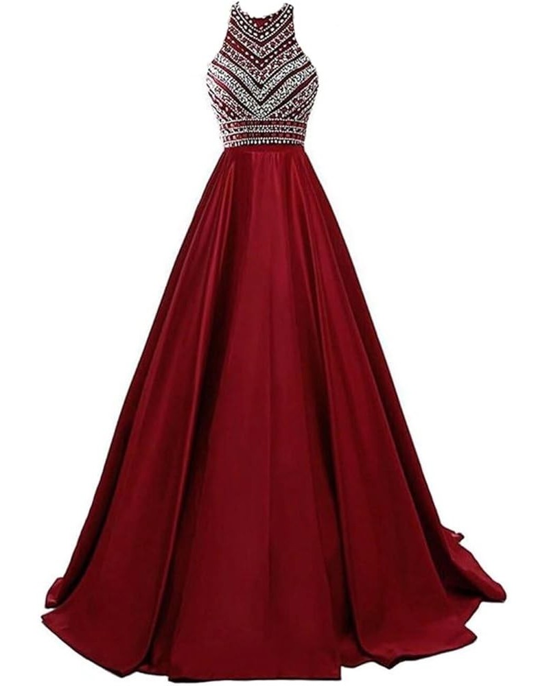 Halter Long Prom Dresses with Pockets Evening Formal Dresses for Women Burgundy $42.18 Dresses