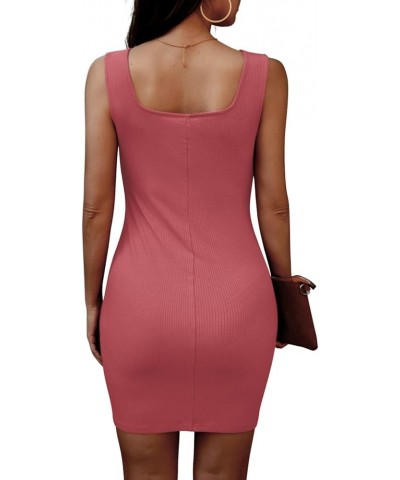 Women Sleeveless Tank Dresses Square Neck Ribbed Casual Party Club Mini Dress 05rose Red $10.79 Dresses