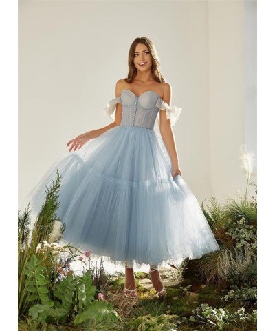 Off Shoulder Tulle Prom Dresses for Women Sweetheart Tea Length A Line Ball Gown Formal Evening Party Dress Hunter Green $29....