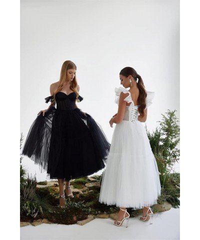 Off Shoulder Tulle Prom Dresses for Women Sweetheart Tea Length A Line Ball Gown Formal Evening Party Dress Hunter Green $29....