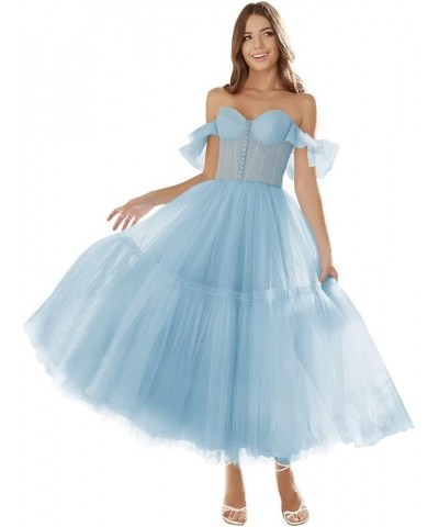 Off Shoulder Tulle Prom Dresses for Women Sweetheart Tea Length A Line Ball Gown Formal Evening Party Dress Hunter Green $29....