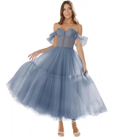 Off Shoulder Tulle Prom Dresses for Women Sweetheart Tea Length A Line Ball Gown Formal Evening Party Dress Hunter Green $29....