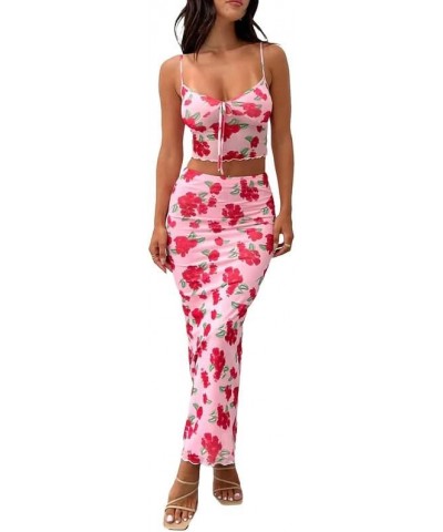 Women Y2k Sexy Two Piece Long Skirt Set Sleeveless Crop Top and Split Maxi Skirt Summer Outfits Fairy Clubwear B3-pink $10.12...