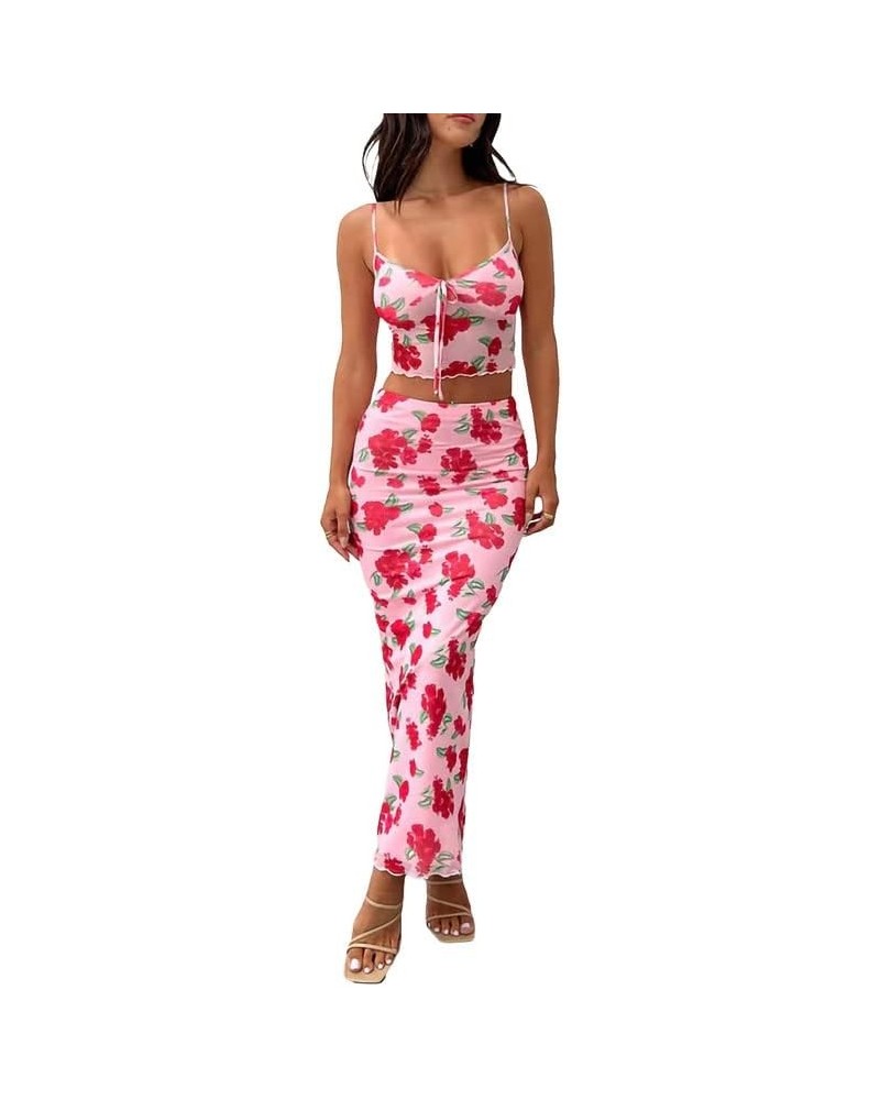 Women Y2k Sexy Two Piece Long Skirt Set Sleeveless Crop Top and Split Maxi Skirt Summer Outfits Fairy Clubwear B3-pink $10.12...