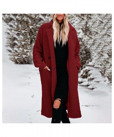 Womens Fuzzy Fleece Jacket Sherpa Trench Coat Trendy Double Breasted Open Front Long Cardigan with Pocket S-XXL Red $35.74 Ja...