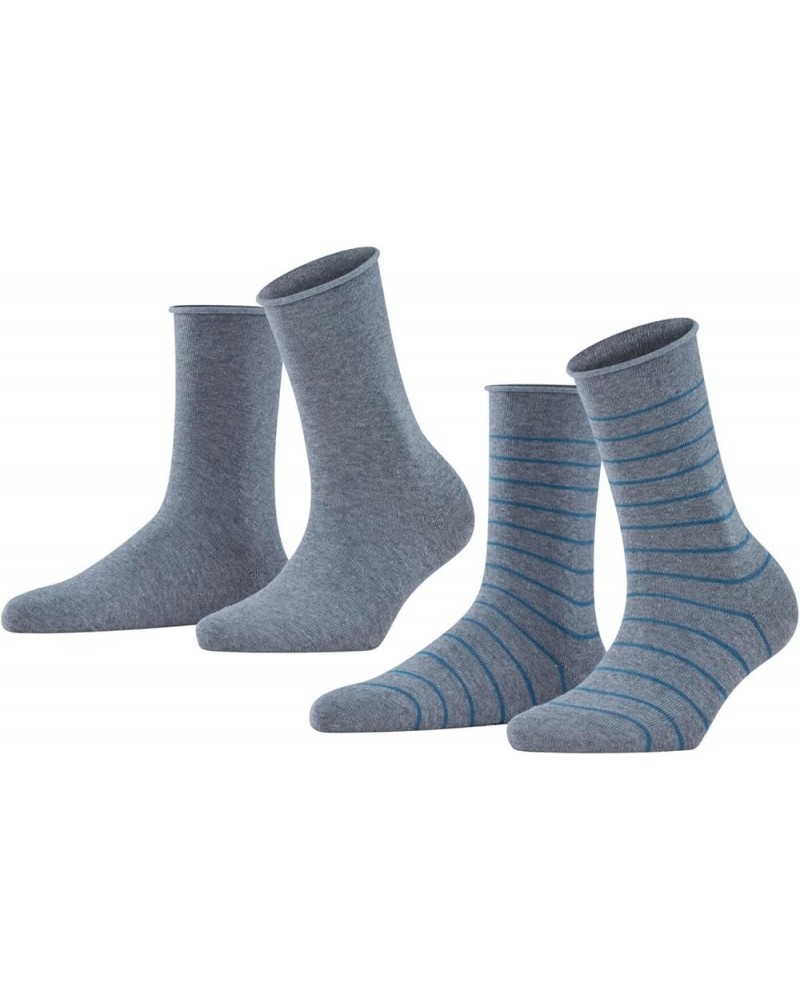 Women Happy Stripe Crew Cut W 2 Pairs Grey (Light Grey Melange 3390) $14.82 Socks