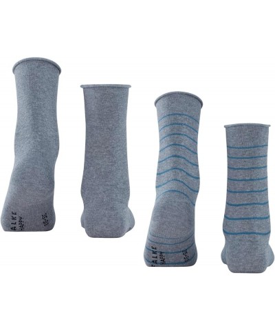 Women Happy Stripe Crew Cut W 2 Pairs Grey (Light Grey Melange 3390) $14.82 Socks