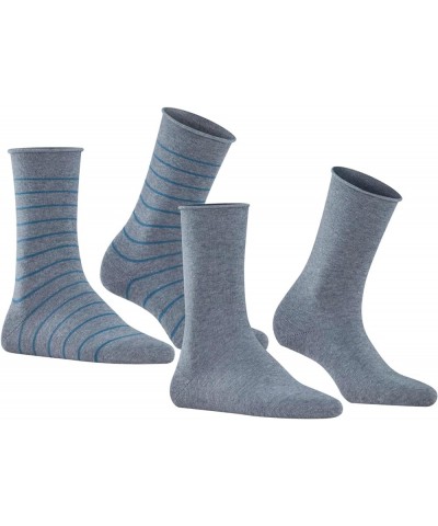 Women Happy Stripe Crew Cut W 2 Pairs Grey (Light Grey Melange 3390) $14.82 Socks