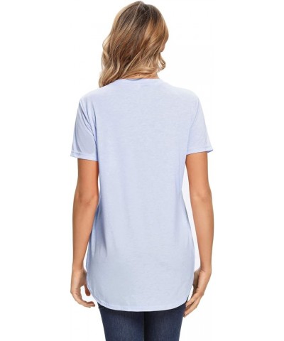 Womens Tops Tshirts Casual Short Sleeve Loose Fit Tunic T Shirts for Women Pocket Blue $10.04 T-Shirts