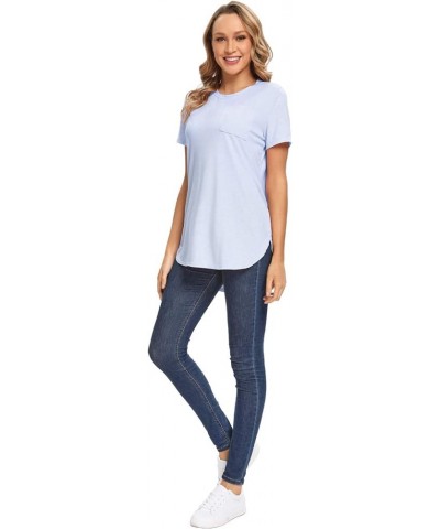 Womens Tops Tshirts Casual Short Sleeve Loose Fit Tunic T Shirts for Women Pocket Blue $10.04 T-Shirts