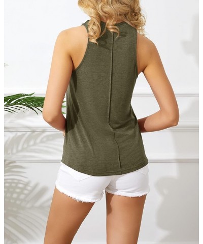 Womens High Neck Cami Tank Tops Basic Sleeveless Shirt Top Slim Knit Racerback Blouses Army Green $7.64 Tanks