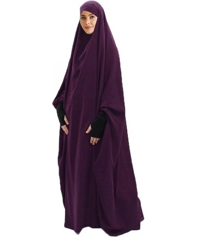 Womens One-Piece Solid Abaya Muslim Prayer Dress Islamic Maxi Kaftan with Hijab Dubai Full Length Dress Purple $26.51 Swimsuits