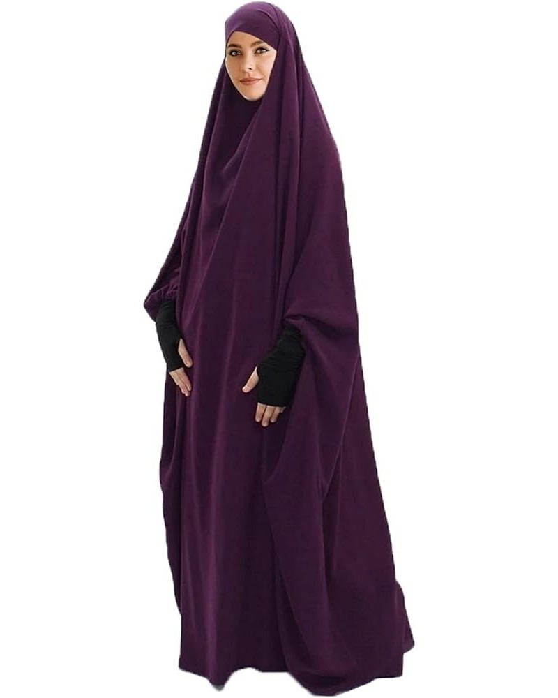 Womens One-Piece Solid Abaya Muslim Prayer Dress Islamic Maxi Kaftan with Hijab Dubai Full Length Dress Purple $26.51 Swimsuits