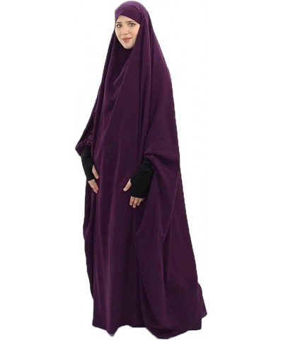 Womens One-Piece Solid Abaya Muslim Prayer Dress Islamic Maxi Kaftan with Hijab Dubai Full Length Dress Purple $26.51 Swimsuits