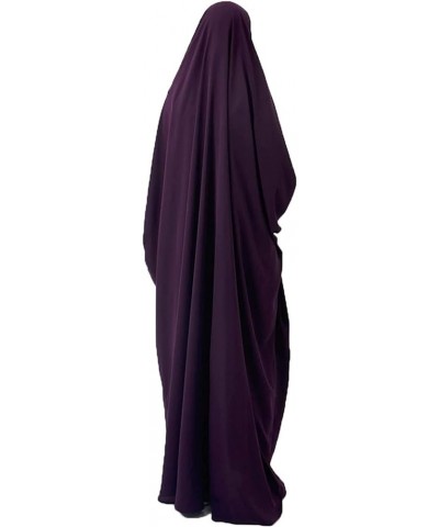 Womens One-Piece Solid Abaya Muslim Prayer Dress Islamic Maxi Kaftan with Hijab Dubai Full Length Dress Purple $26.51 Swimsuits