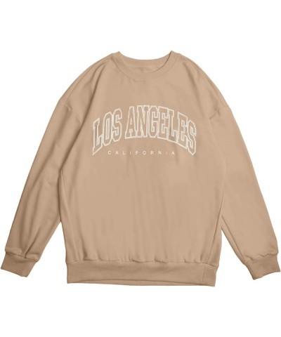 Womens Oversized Crewneck Sweatshirts Los Angles Graphic Long Sleeve Pullover Shirt Khaki $15.67 Hoodies & Sweatshirts