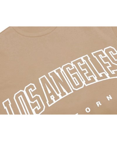 Womens Oversized Crewneck Sweatshirts Los Angles Graphic Long Sleeve Pullover Shirt Khaki $15.67 Hoodies & Sweatshirts