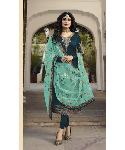 Ready to Wear Indian Pakistani Ethnic Wear Designer Straight Salwar Kameez Churidar Suit for Womens Sea Green 1 $32.90 Suits