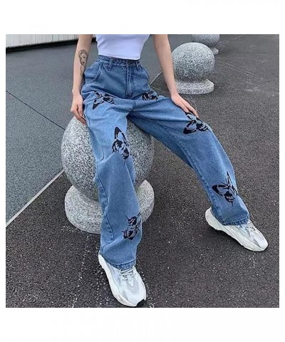 Womens Zipper Graphic Pants Gothic Animal Print Denim Black High Waist Punk Trousers Animal Print Blue $17.93 Jeans