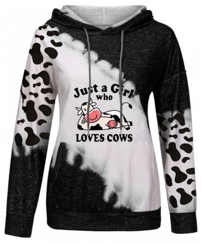 Cute Cow Hoodie for Women Casual Loose Patchwork Drawstring Hooded Sweatshirt Pullover Tops with Kangaroo Pocket Black 4 $12....