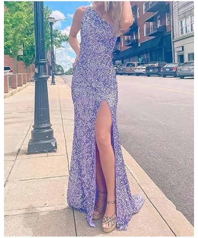 Prom Dress Long Formal Evening Dresses Sequin One Shoulder Wedding Guest Dresses Slit Fuchsia $37.74 Dresses