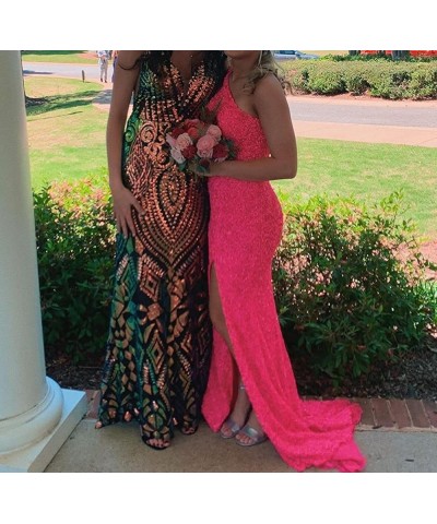 Prom Dress Long Formal Evening Dresses Sequin One Shoulder Wedding Guest Dresses Slit Fuchsia $37.74 Dresses