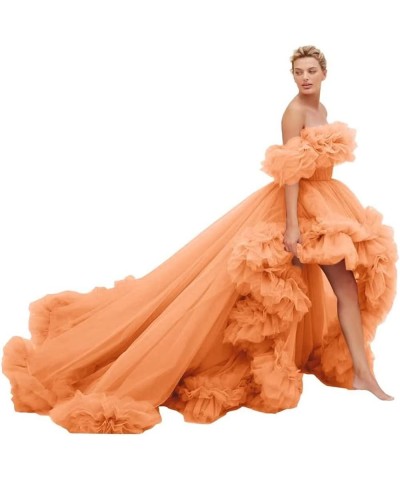 Women's Strapless Tulle Prom Dresses High Low Ball Gowns Ruffles Formal Evening Party Gown with Trailing Tangerine $47.23 Dre...