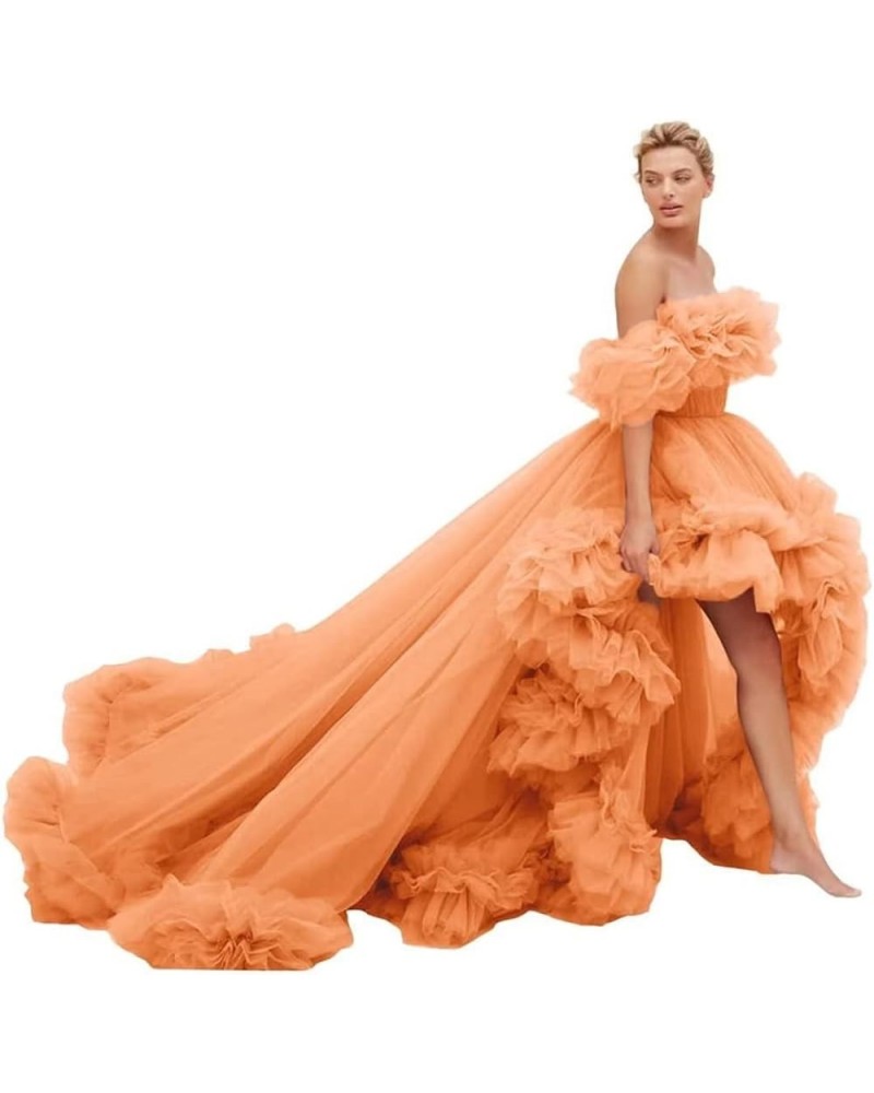 Women's Strapless Tulle Prom Dresses High Low Ball Gowns Ruffles Formal Evening Party Gown with Trailing Tangerine $47.23 Dre...