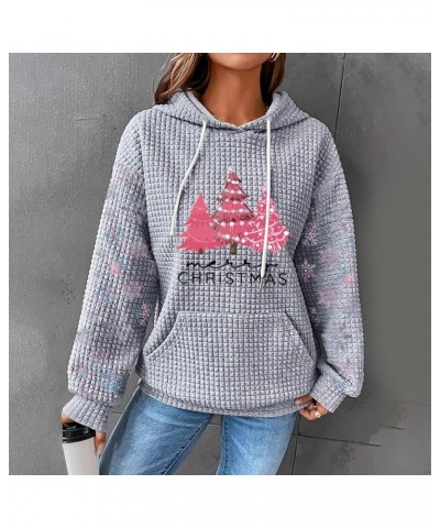 Womens Waffle Knit Pullover Hoodie Fashion 2023 Corduroy Shirt Casual Textured Sweaters Hoodies Fall Hooded Sweatshirts Grey-...