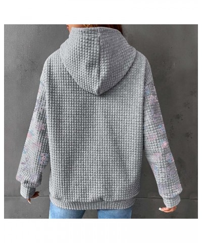 Womens Waffle Knit Pullover Hoodie Fashion 2023 Corduroy Shirt Casual Textured Sweaters Hoodies Fall Hooded Sweatshirts Grey-...