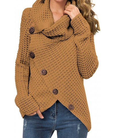 Womens Turtleneck Sweaters 2023 Fall Chunky Long Sleeve Asymmetric Knit Pullover Sweaters 11 Light Tan $21.92 Sweaters