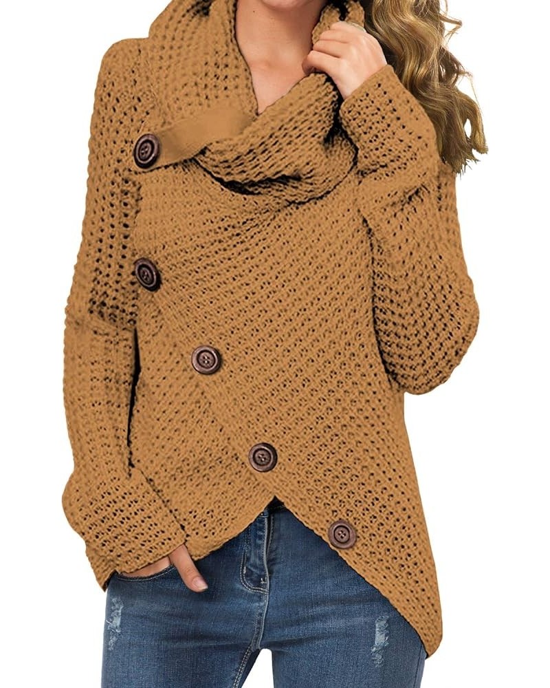 Womens Turtleneck Sweaters 2023 Fall Chunky Long Sleeve Asymmetric Knit Pullover Sweaters 11 Light Tan $21.92 Sweaters