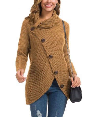 Womens Turtleneck Sweaters 2023 Fall Chunky Long Sleeve Asymmetric Knit Pullover Sweaters 11 Light Tan $21.92 Sweaters