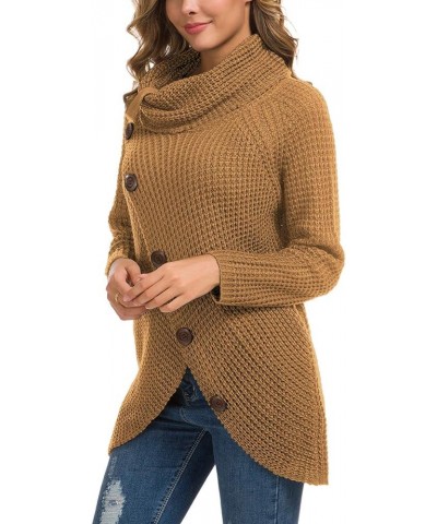 Womens Turtleneck Sweaters 2023 Fall Chunky Long Sleeve Asymmetric Knit Pullover Sweaters 11 Light Tan $21.92 Sweaters