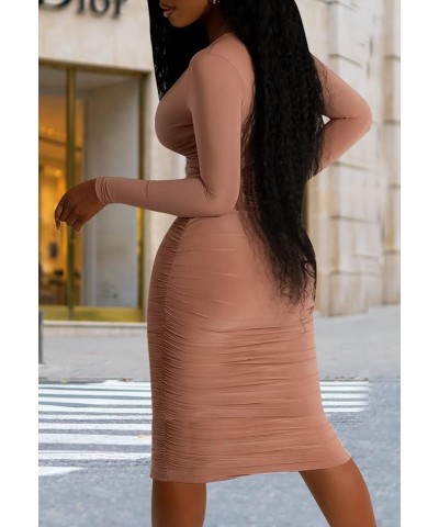 Women's Sexy Bodycon Dress Deep V Neck Ruched Long Sleeve Midi Business Pencil Dress F-light Pink $20.29 Swimsuits