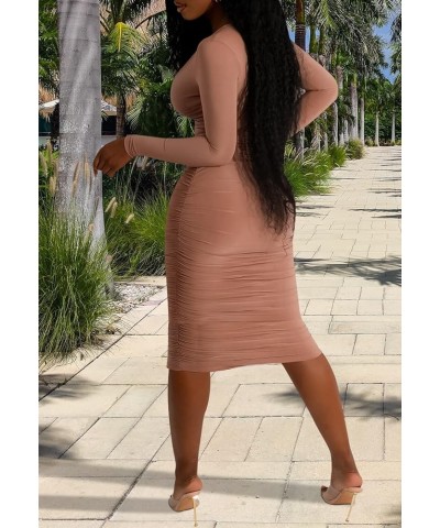 Women's Sexy Bodycon Dress Deep V Neck Ruched Long Sleeve Midi Business Pencil Dress F-light Pink $20.29 Swimsuits