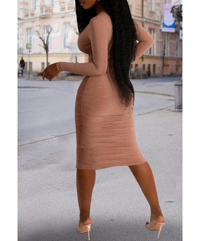 Women's Sexy Bodycon Dress Deep V Neck Ruched Long Sleeve Midi Business Pencil Dress F-light Pink $20.29 Swimsuits