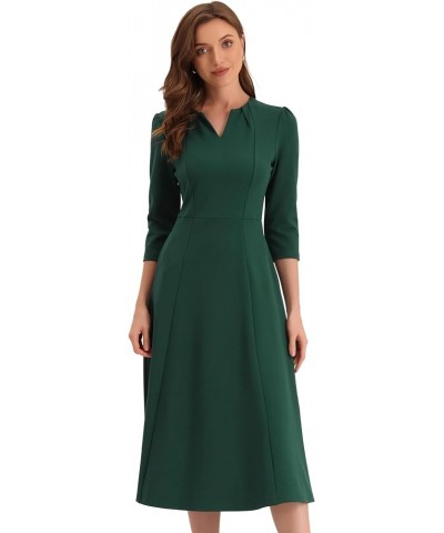 Women's 2024 Spring Summer 3/4 Sleeve V Neck Pockets Elegant Work A-Line Dress Dark Green $26.96 Dresses