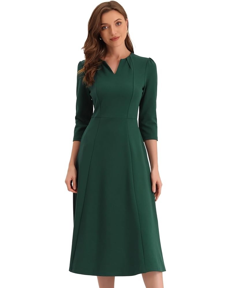 Women's 2024 Spring Summer 3/4 Sleeve V Neck Pockets Elegant Work A-Line Dress Dark Green $26.96 Dresses