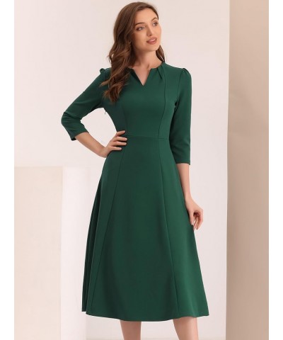 Women's 2024 Spring Summer 3/4 Sleeve V Neck Pockets Elegant Work A-Line Dress Dark Green $26.96 Dresses